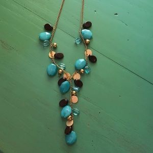 14” Necklace- turquoise, brown & gold in color